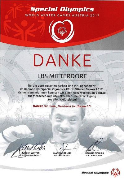 Urkunde Special Olympics 2017